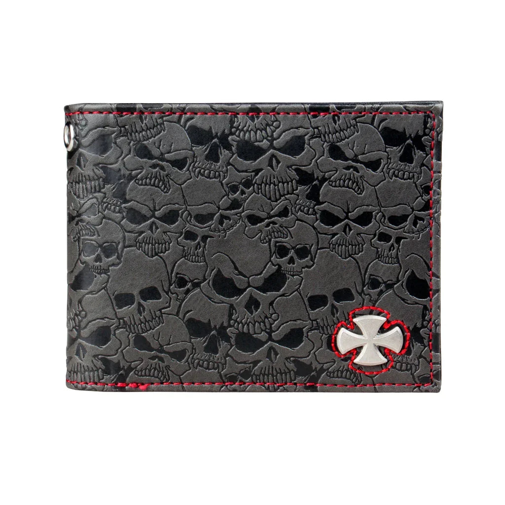 Men's Black Gothic Embossed Skull Bifold Wallet