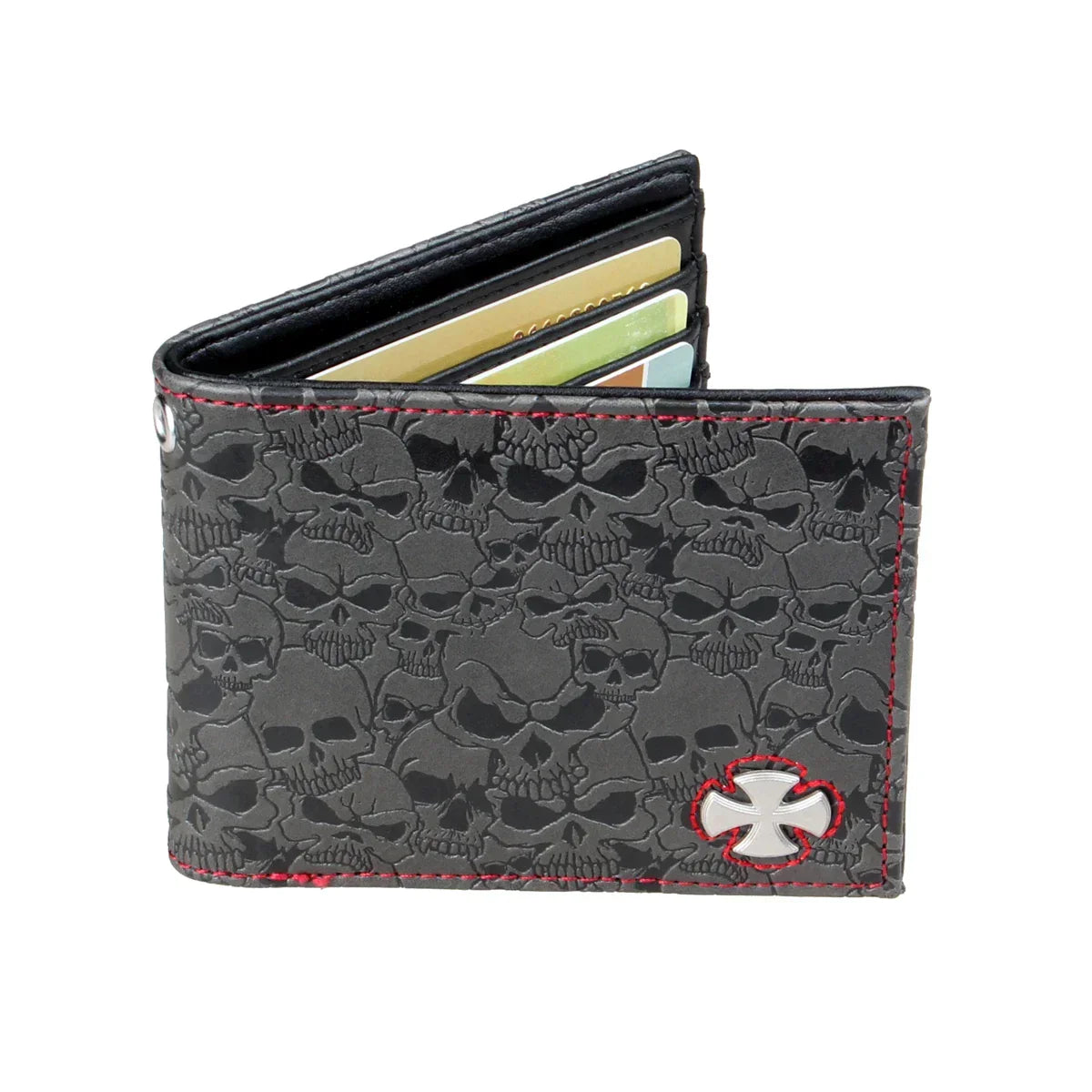Men's Black Gothic Embossed Skull Bifold Wallet