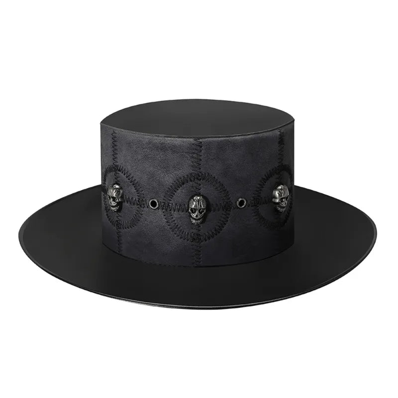 Gothic Skull Steampunk Top Hat – Black Faux Leather