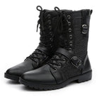 Men's Black Gothic Motorcycle Lace-Up Boots – PU Leather