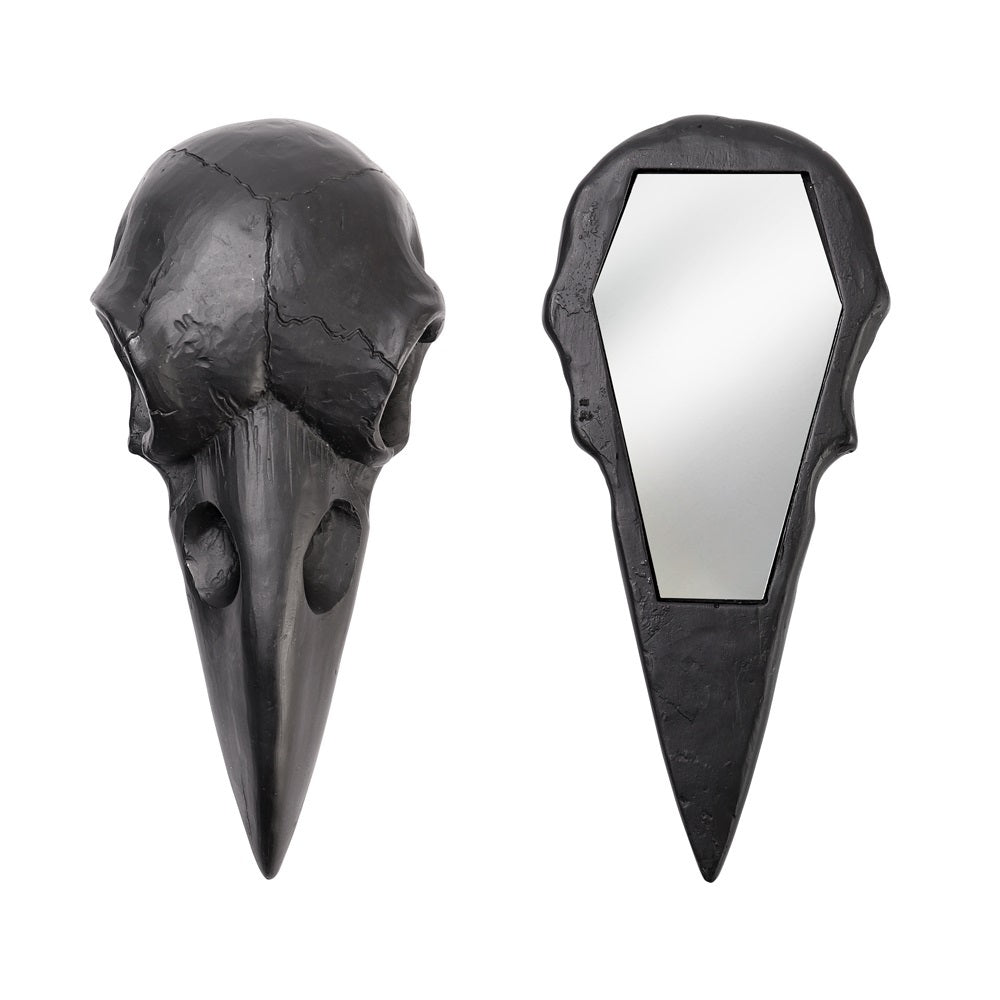 Raven Skull Resin Hand Mirror – Black