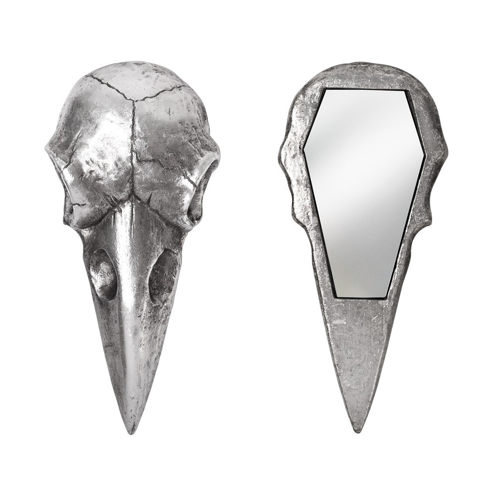 Raven Skull Resin Hand Mirror – Silver
