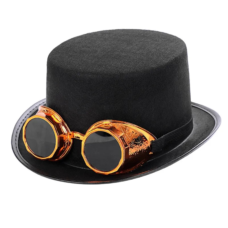 Gothic Steampunk Top Hat with Detachable Goggles
