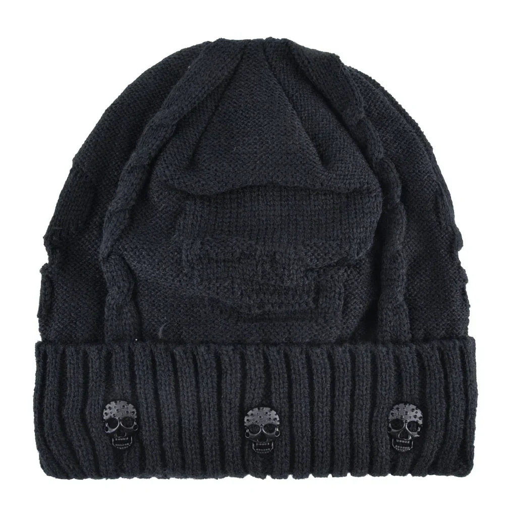Men's Gothic Metal Skull Knit Beanie – 3 Colours