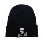 Gothic Embroidered Skull Beanie – Knit Hat