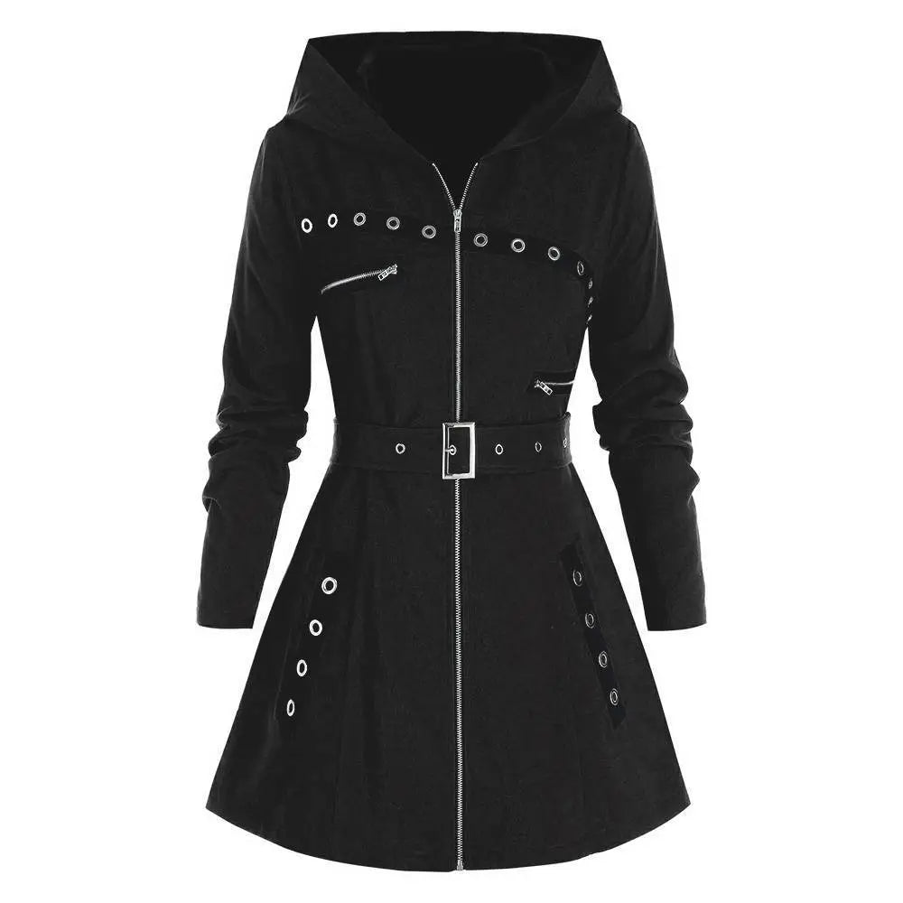 Women's Hooded Coat – Black, Sizes S–3XL
