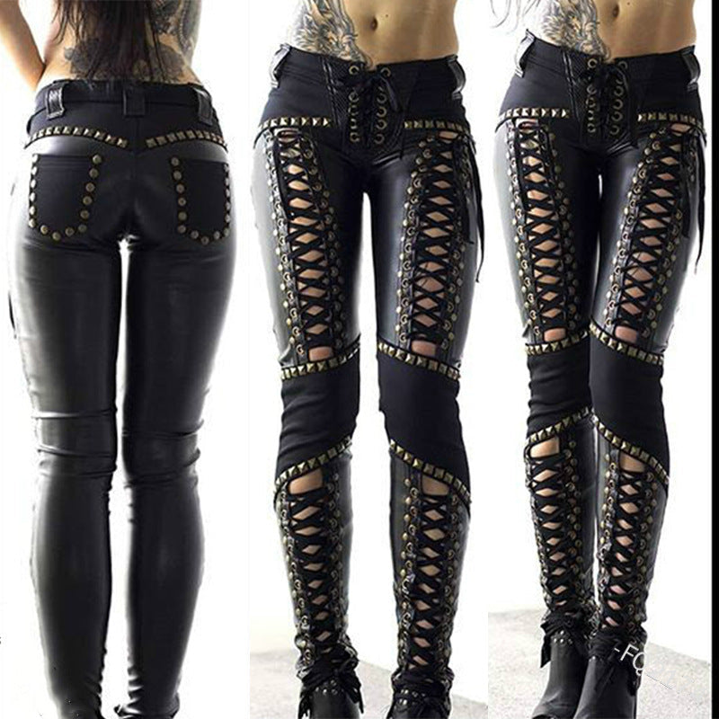 Women's Black Cutout Bandage Pants – S–5XL