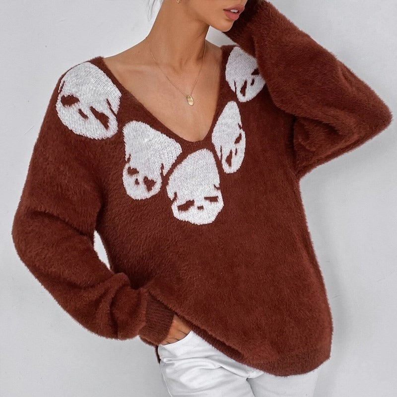Women's Oversized Skull Sweater – Black or Brown