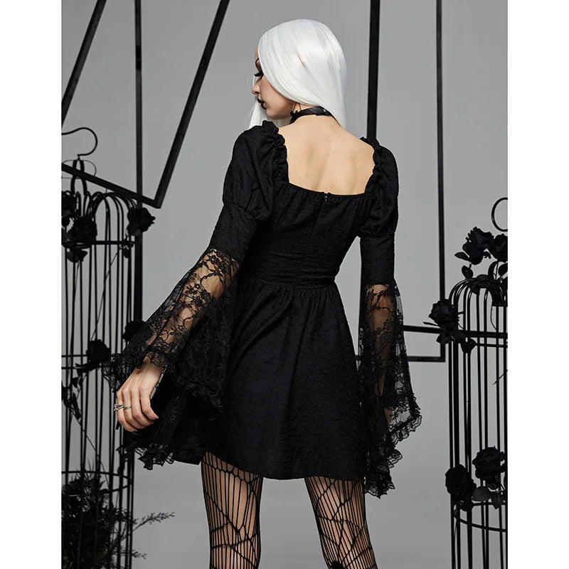 Women's Fitted Gothic Mini Dress – Black