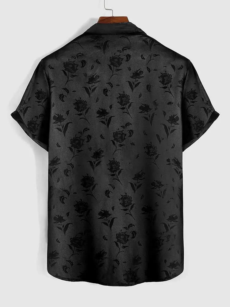 Men's Black Gothic Rose Shirt – Short Sleeve – S–XXL