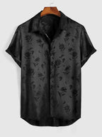 Men's Black Gothic Rose Shirt – Short Sleeve – S–XXL