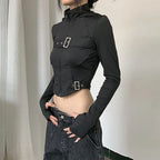 Women's Cropped Long Sleeve Top – Black