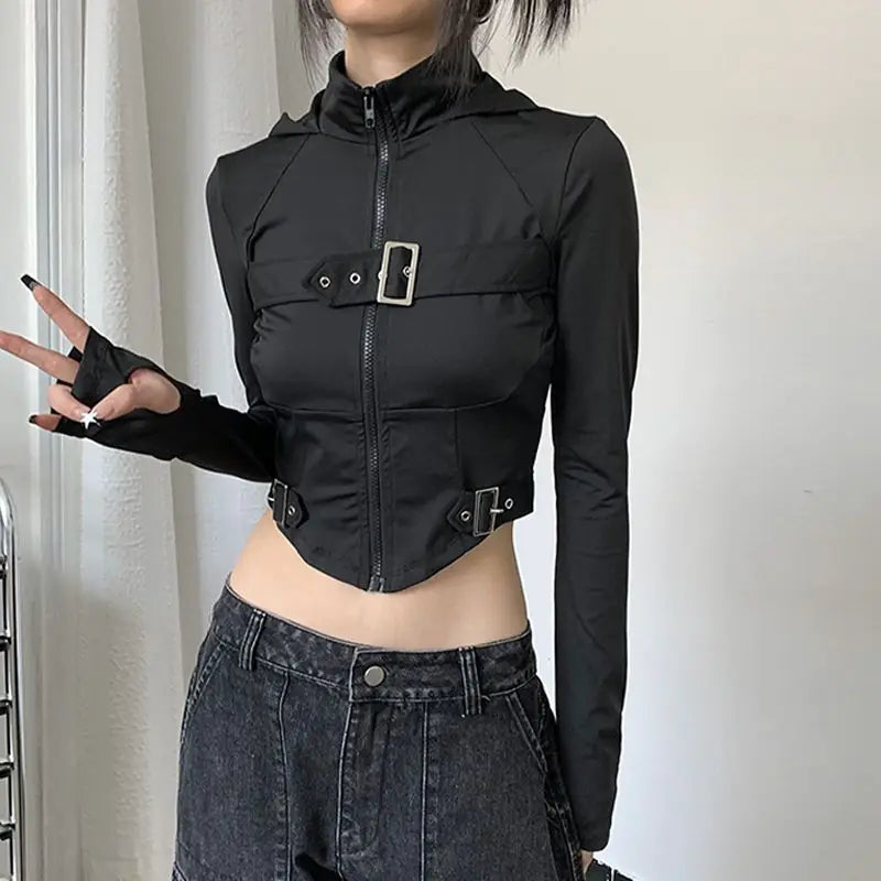 Women's Cropped Long Sleeve Top – Black