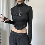 Women's Cropped Long Sleeve Top – Black