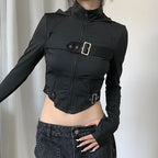 Women's Cropped Long Sleeve Top – Black