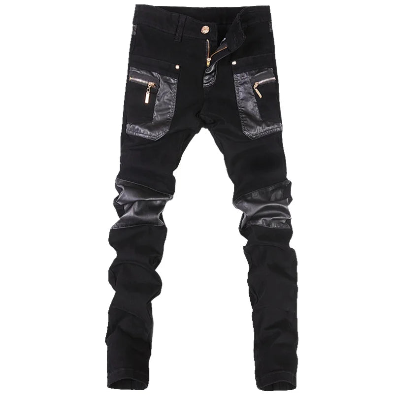Men's Gothic Zipper-Panel Skinny Pants – Faux Leather