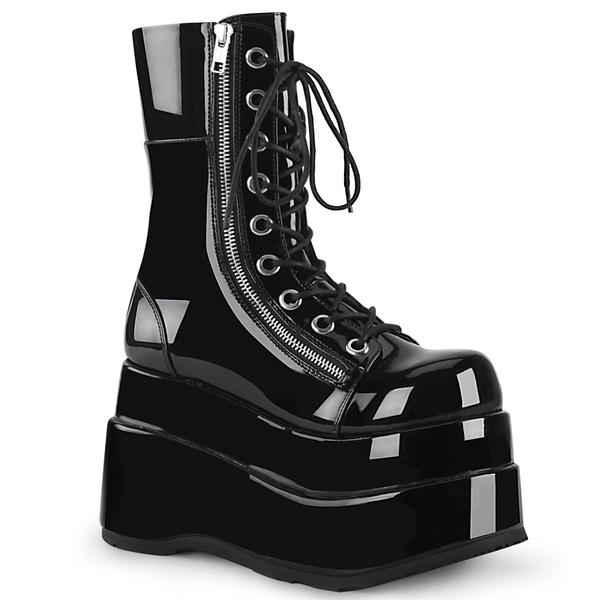 Women's Mid-Calf Patent Platform Boots – Lace-Up