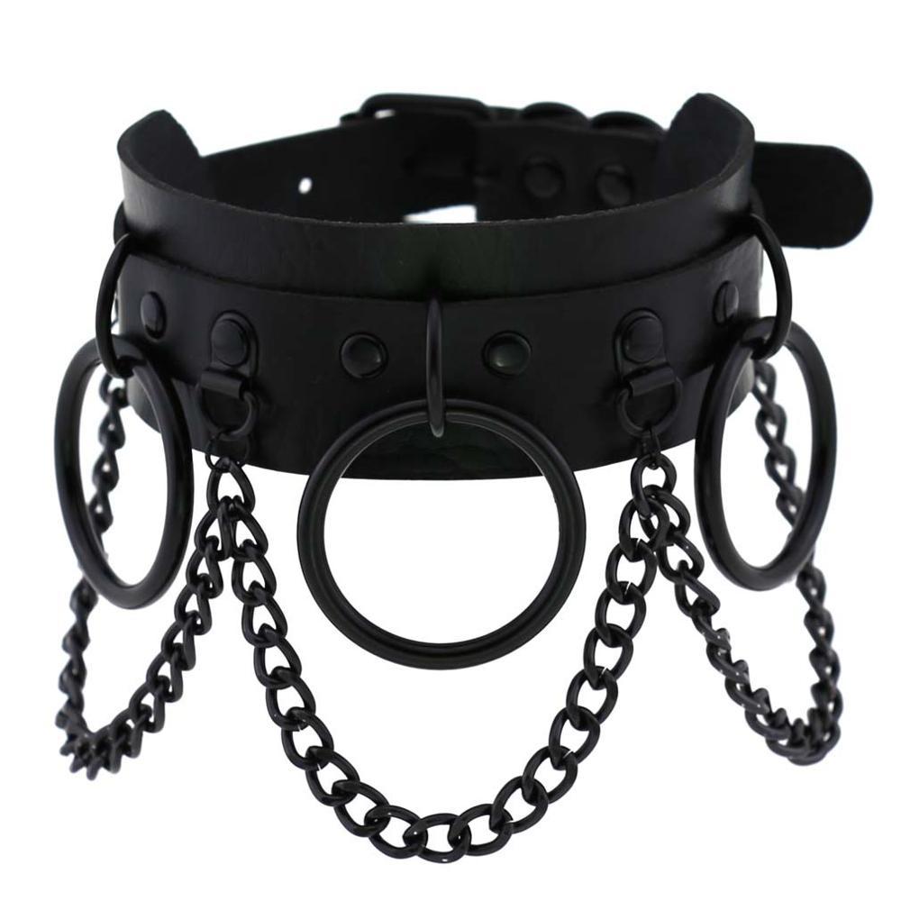 Black Punk PU Leather Choker – Adjustable 30–40cm
