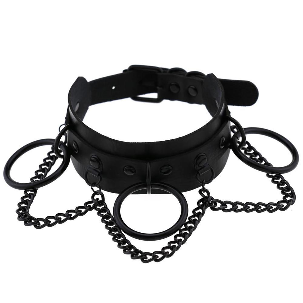 Black Punk PU Leather Choker – Adjustable 30–40cm