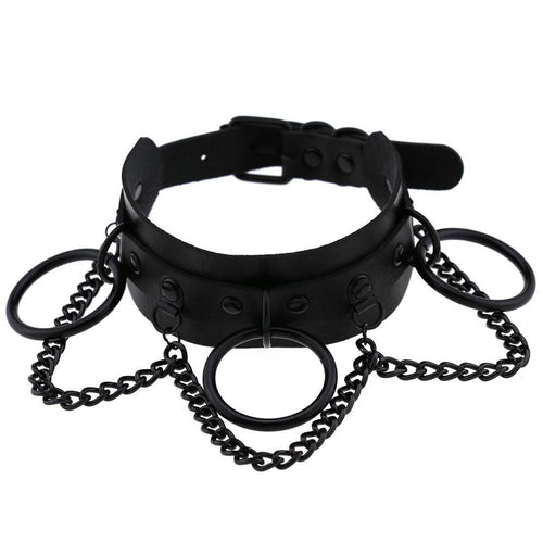 Black Punk PU Leather Choker – Adjustable 30–40cm