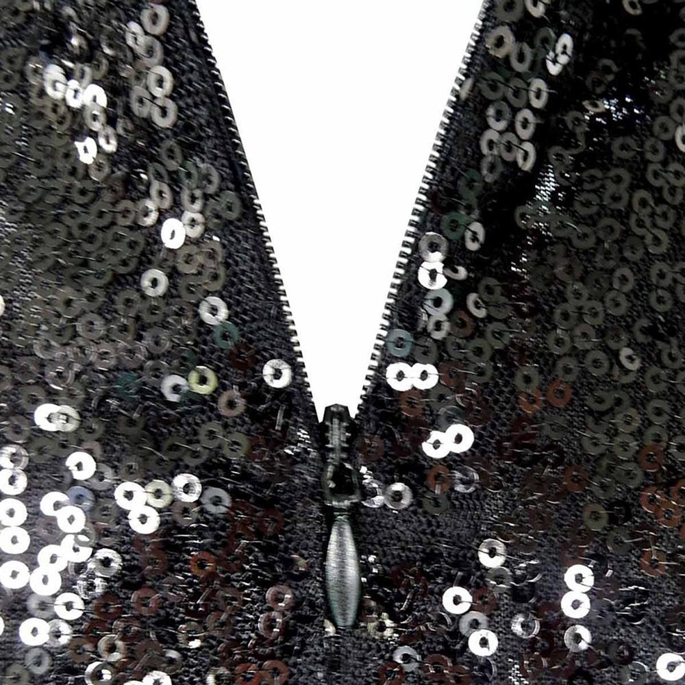 Women's Black Sequinned Asymmetric Midi Dress – S–XL