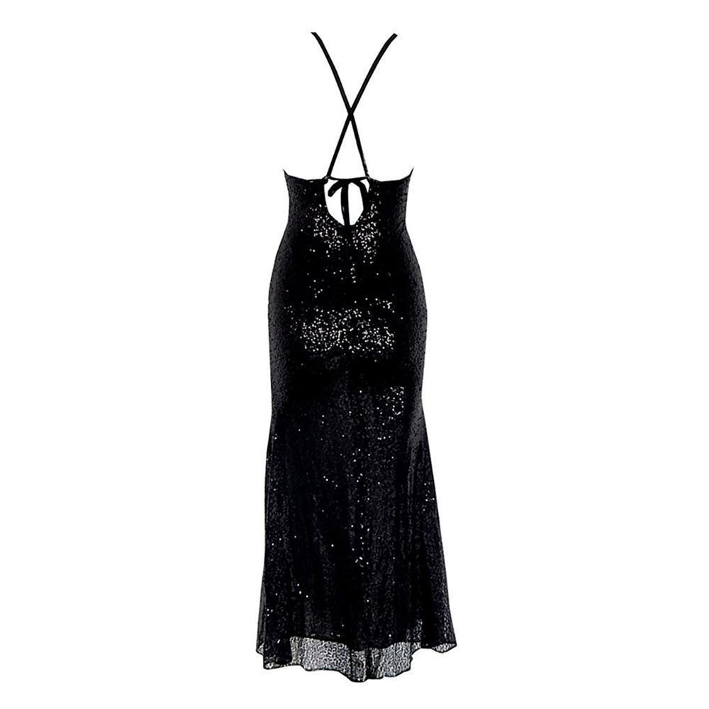Women's Black Sequinned Asymmetric Midi Dress – S–XL