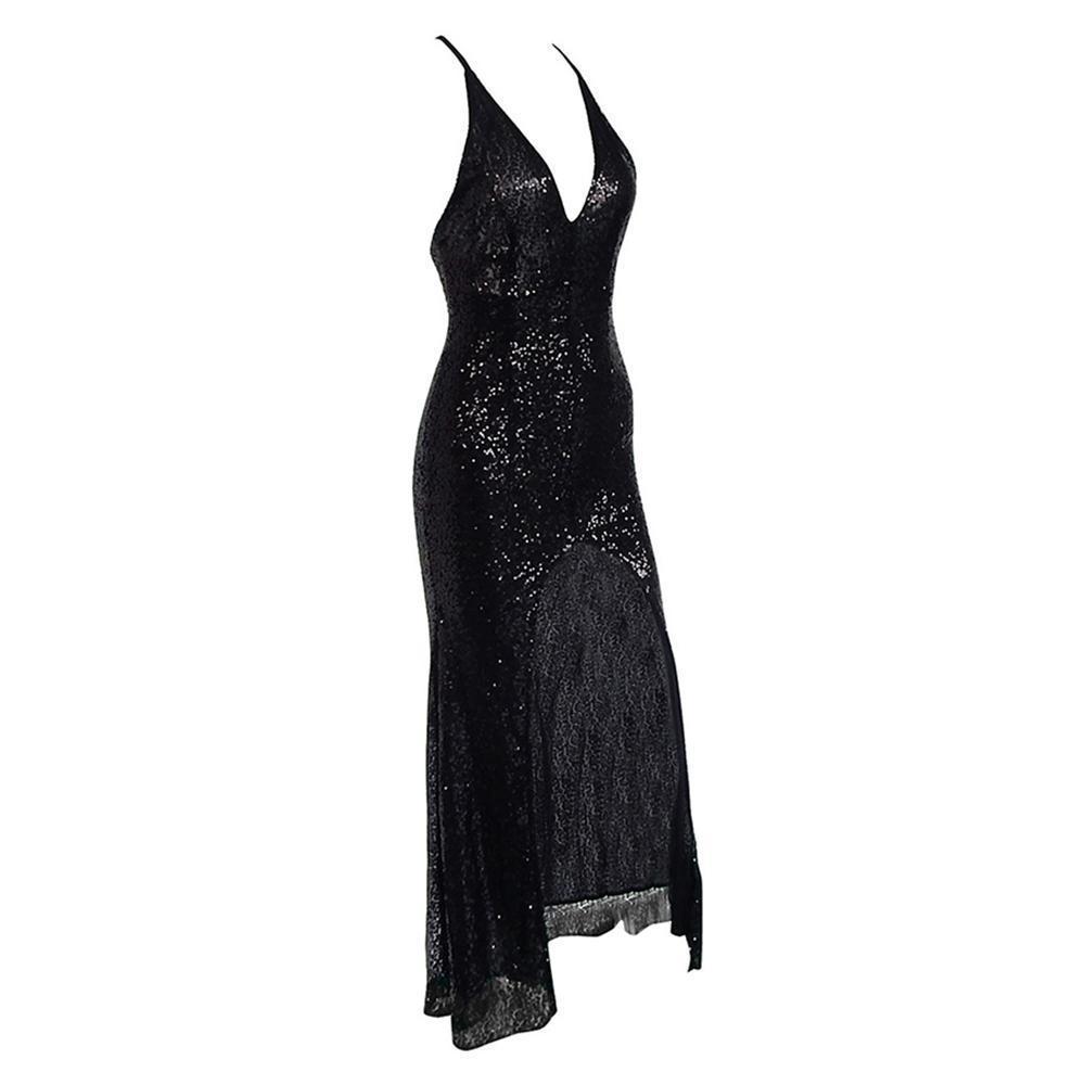 Women's Black Sequinned Asymmetric Midi Dress – S–XL