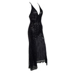 Women's Black Sequinned Asymmetric Midi Dress – S–XL