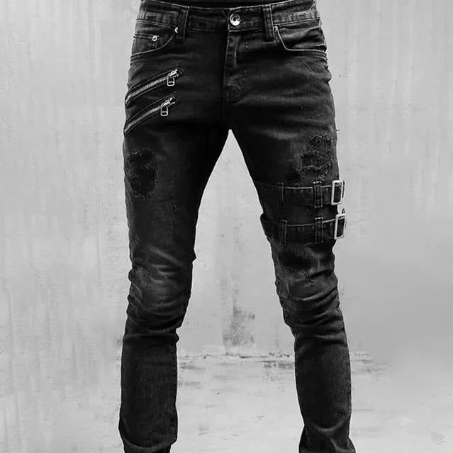 Men's Gothic Buckle Jeans – Black, Blue or Grey