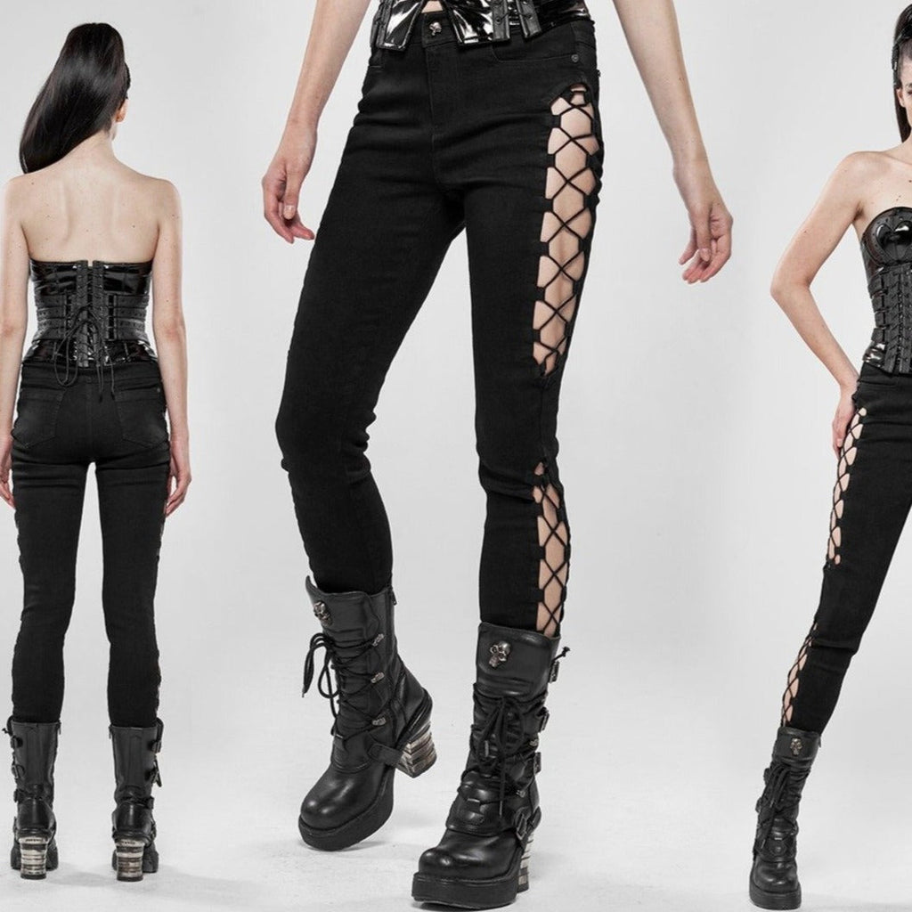 Women's Black Corset-Lace Skinny Jeans – XS–4XL