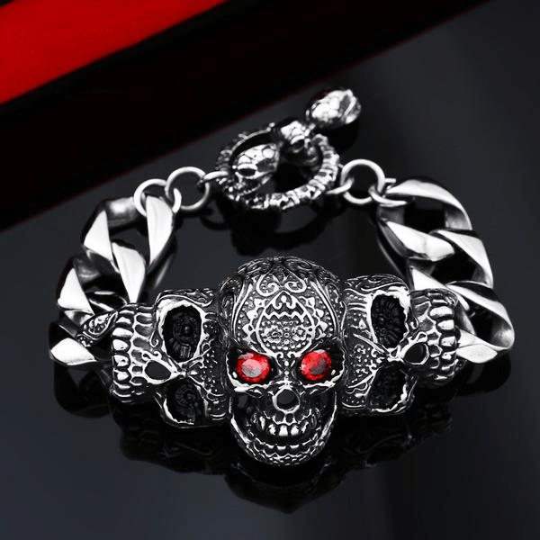 Men's Gothic Red-Eye Skull Bracelet – Stainless Steel