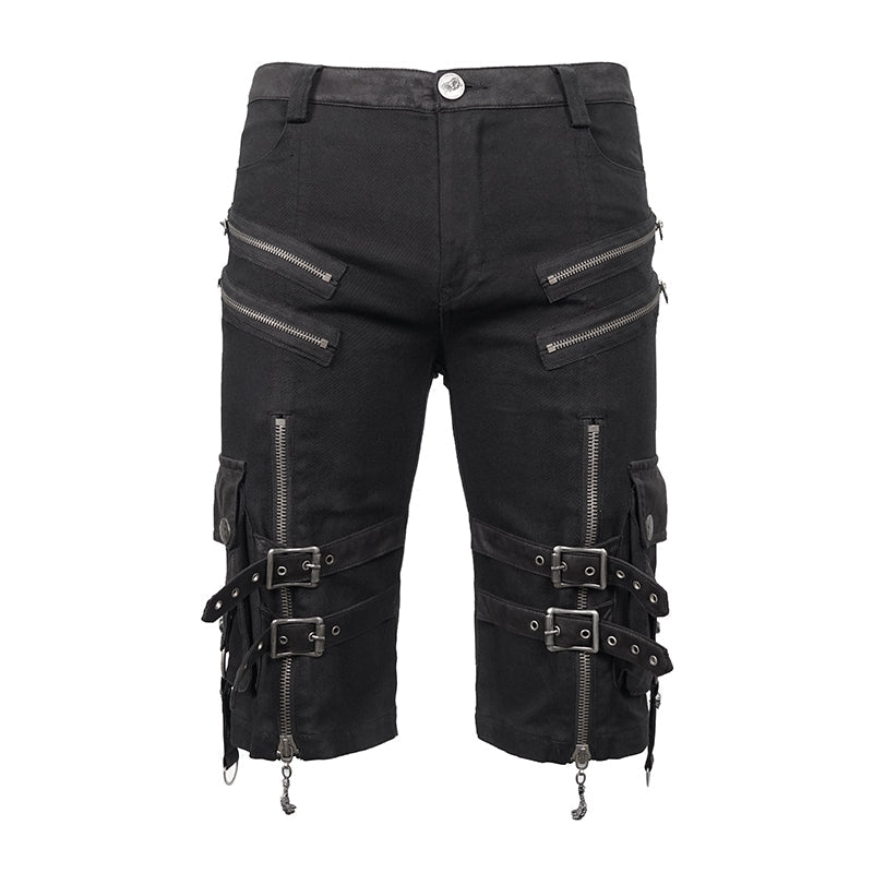 Men's Gothic Distressor Cargo Shorts with Buckle & Zip Details