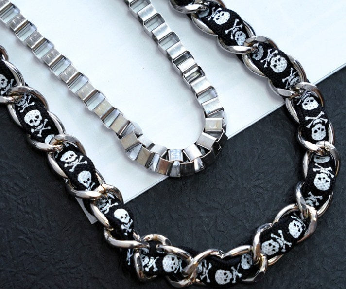 Gothic Pirate Skull Double Belt Chain – 66cm