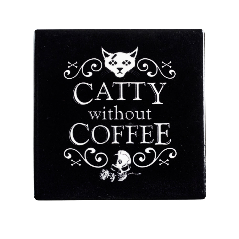 Catty Without Coffee Ceramic Coaster – 9.3 cm