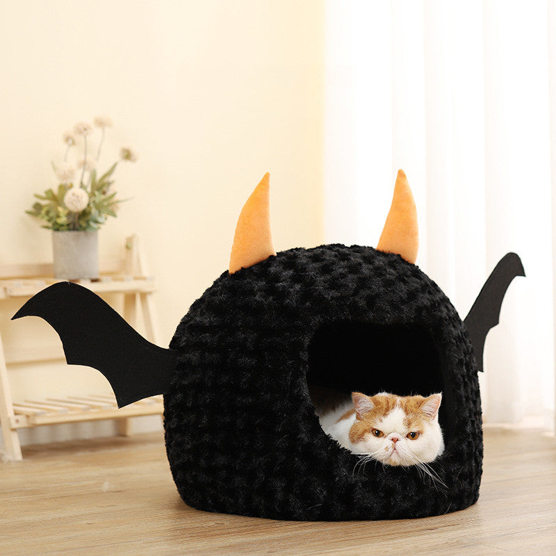 Black & Orange Bat House Pet Bed – 43 cm