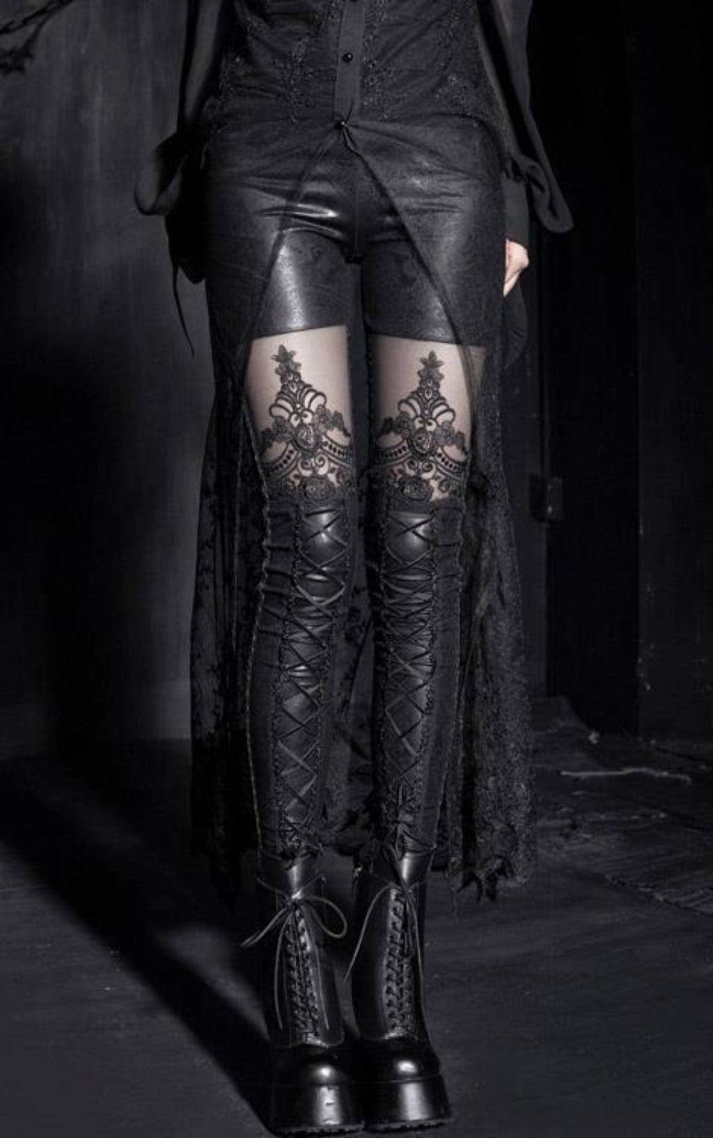 Women's Black Corset-Lace Gothic Leggings – XS–4XL