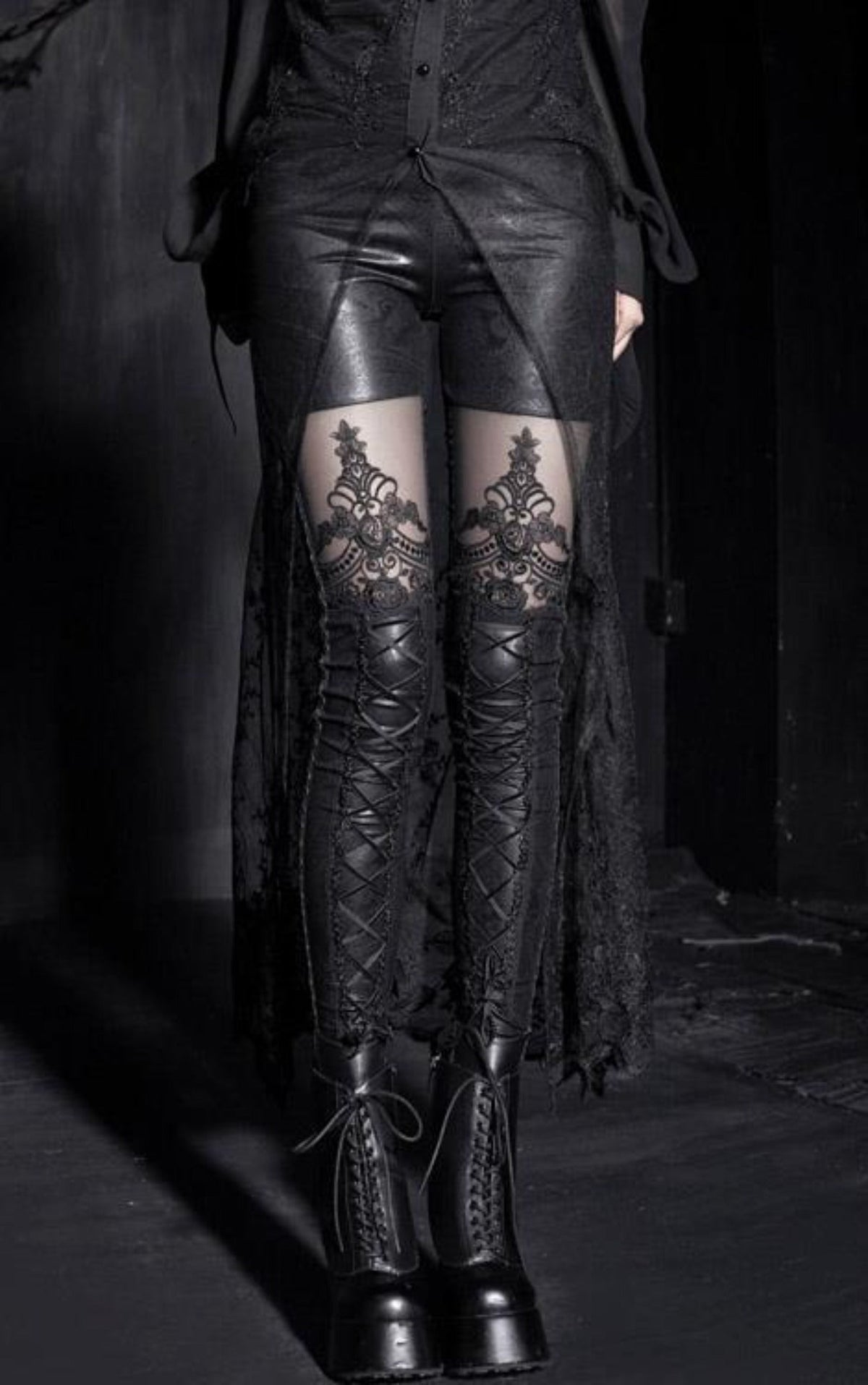 Women's Black Corset-Lace Gothic Leggings – XS–4XL