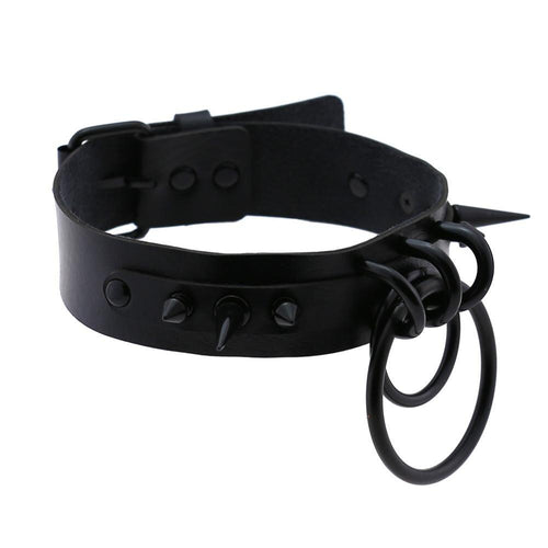 Black Darkness PU Leather Choker – Adjustable 30–39cm