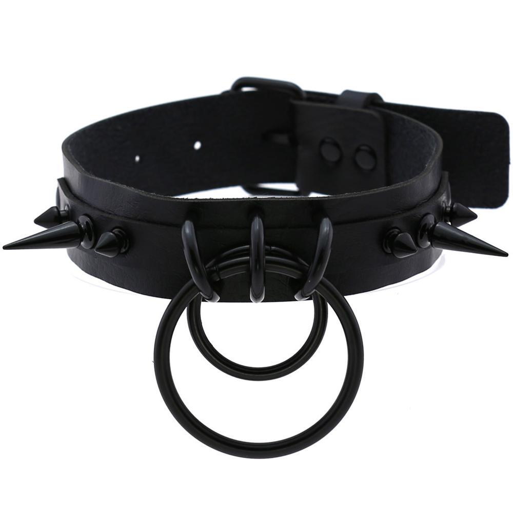 Black Darkness PU Leather Choker – Adjustable 30–39cm