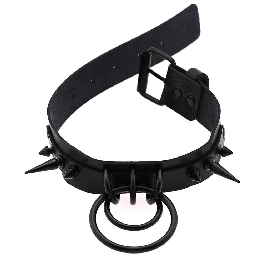 Black Darkness PU Leather Choker – Adjustable 30–39cm