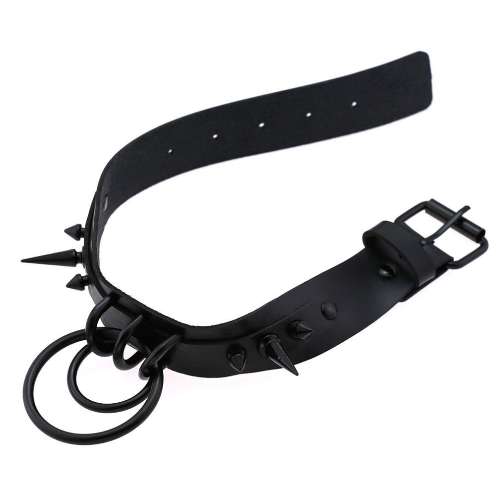 Black Darkness PU Leather Choker – Adjustable 30–39cm