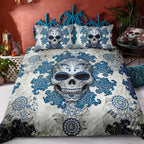 Blue Day of the Dead Skull Duvet Cover Set