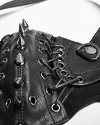 Black Gothic Industrial Faux Leather Mask – Spikes & Lacing