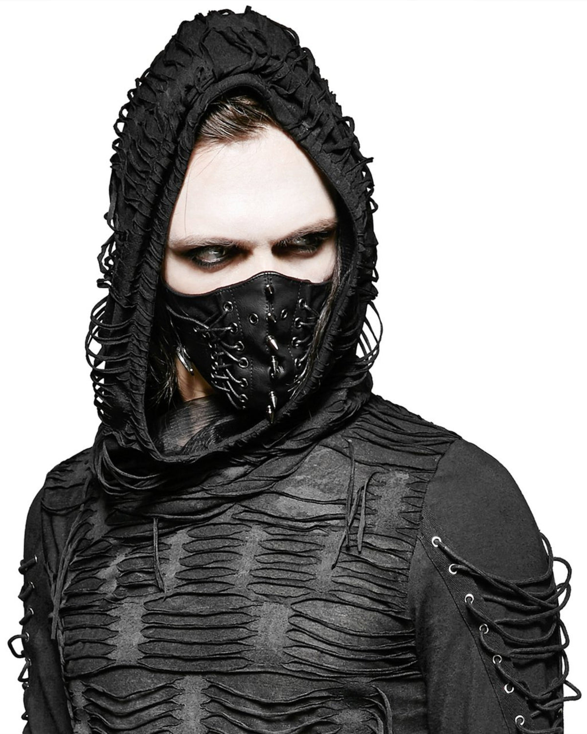 Black Gothic Industrial Faux Leather Mask – Spikes & Lacing
