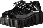 Women's Black Glitter Creeper Shoes with Bat Wings