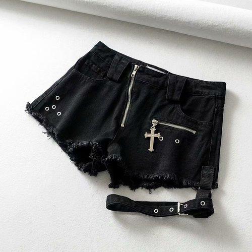 Women's Black Denim Gothic Shorts