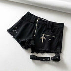 Women's Black Denim Gothic Shorts