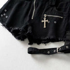 Women's Black Denim Gothic Shorts