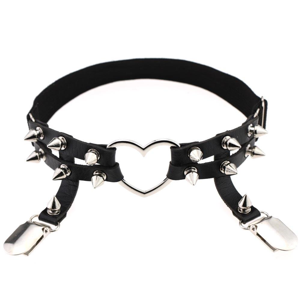 Gothic Devil Heart Faux Leather Garter