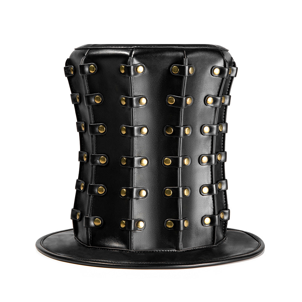 Gothic Steampunk Top Hat – Faux Leather with Gold Rivets